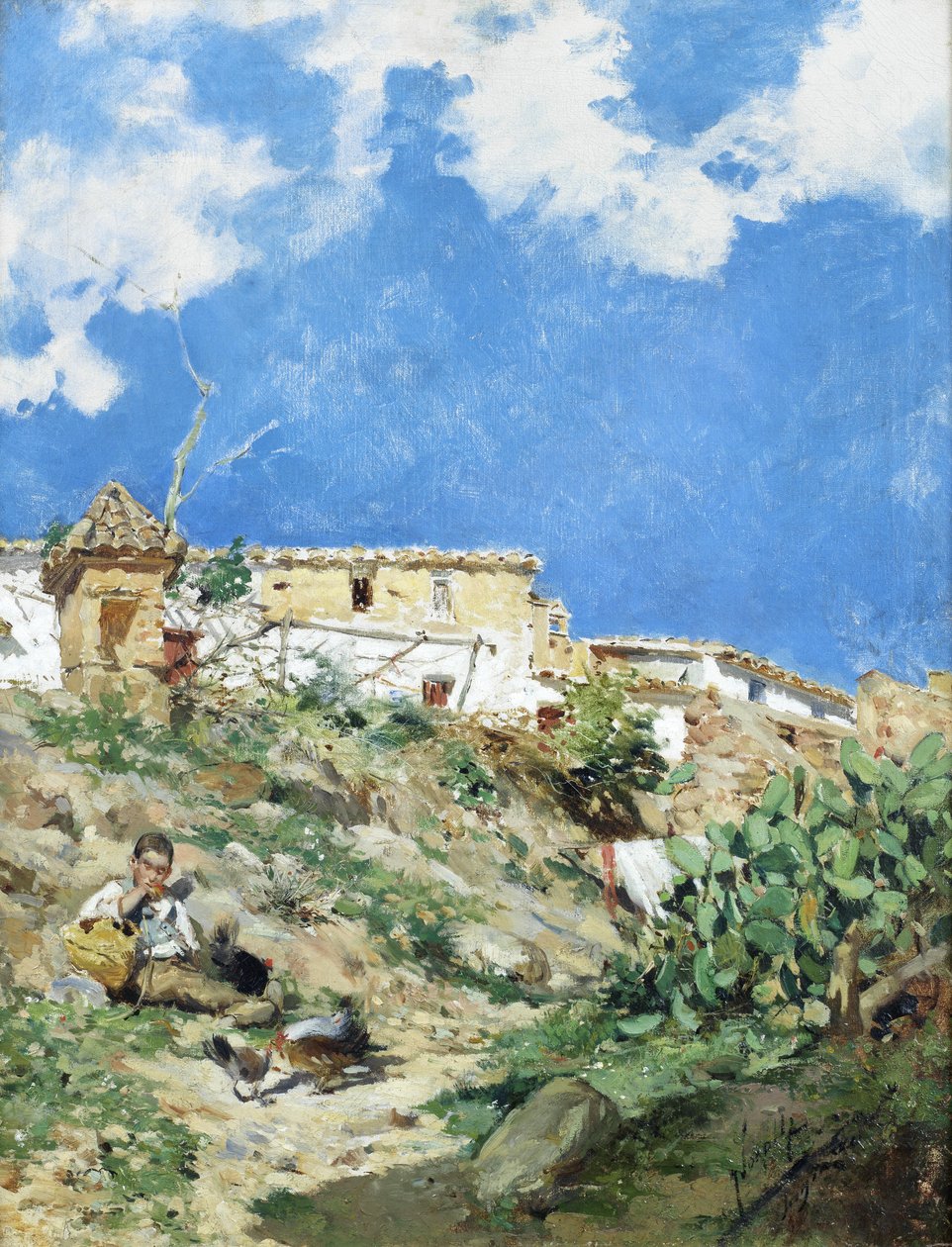 Et landskap med figur i Sagunto Valencia av Joaquín Sorolla
