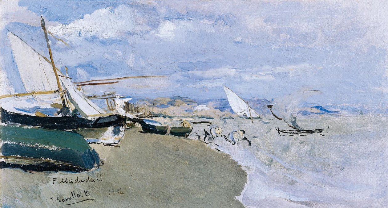 Båter på stranden, Costa de Levante av Joaquín Sorolla
