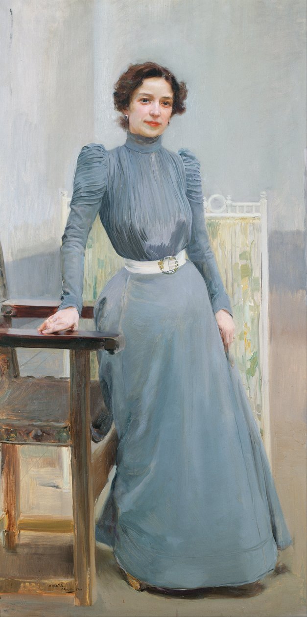 Clotilde i grå kjole av Joaquín Sorolla