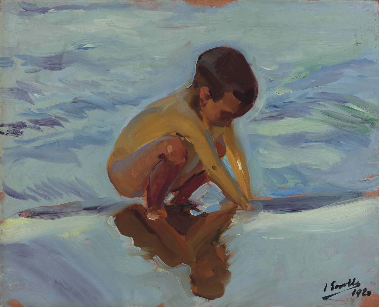 Motlys på stranden, Boy huk av Joaquín Sorolla