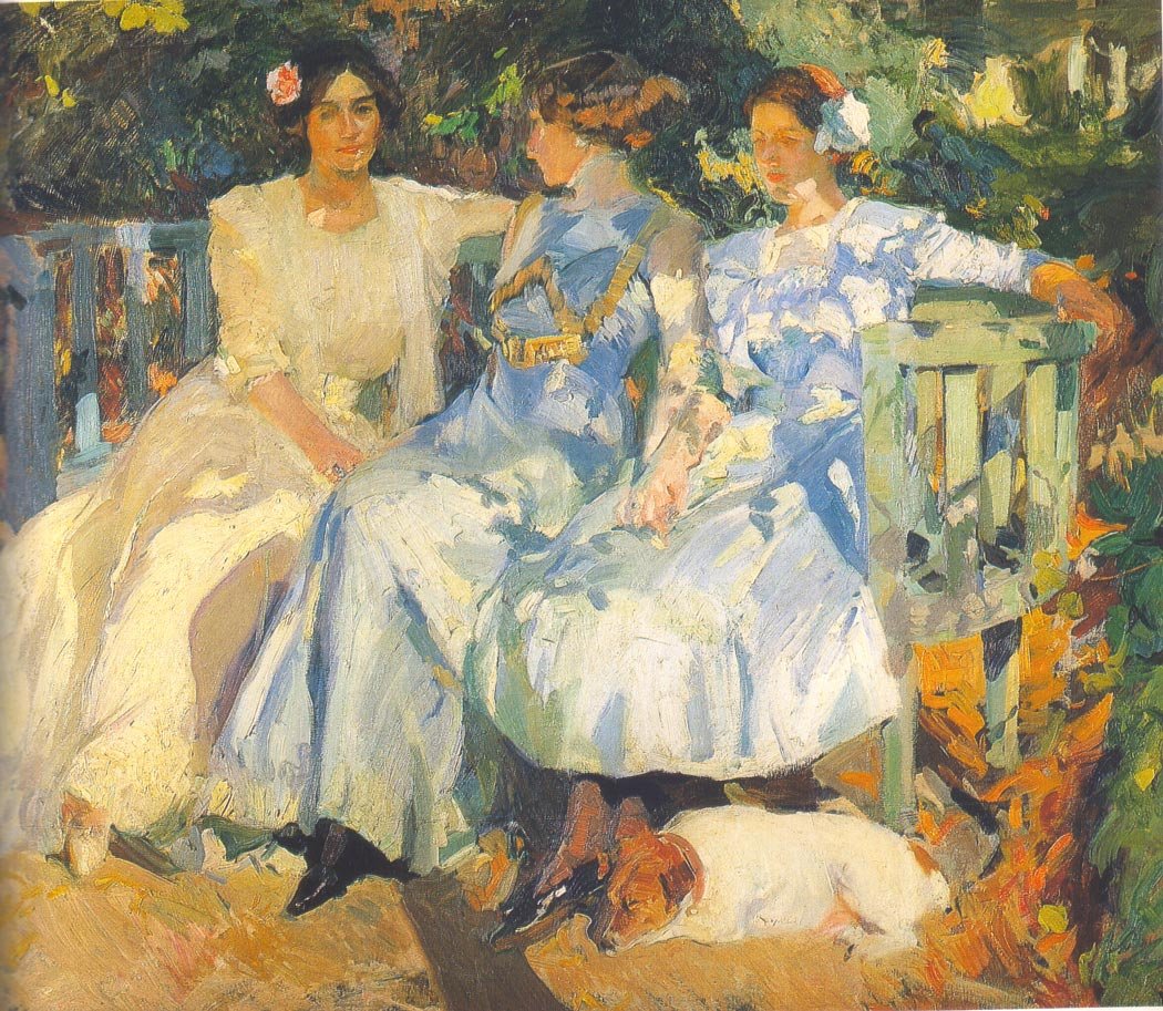 Min kone og døtre i hagen av Joaquín Sorolla