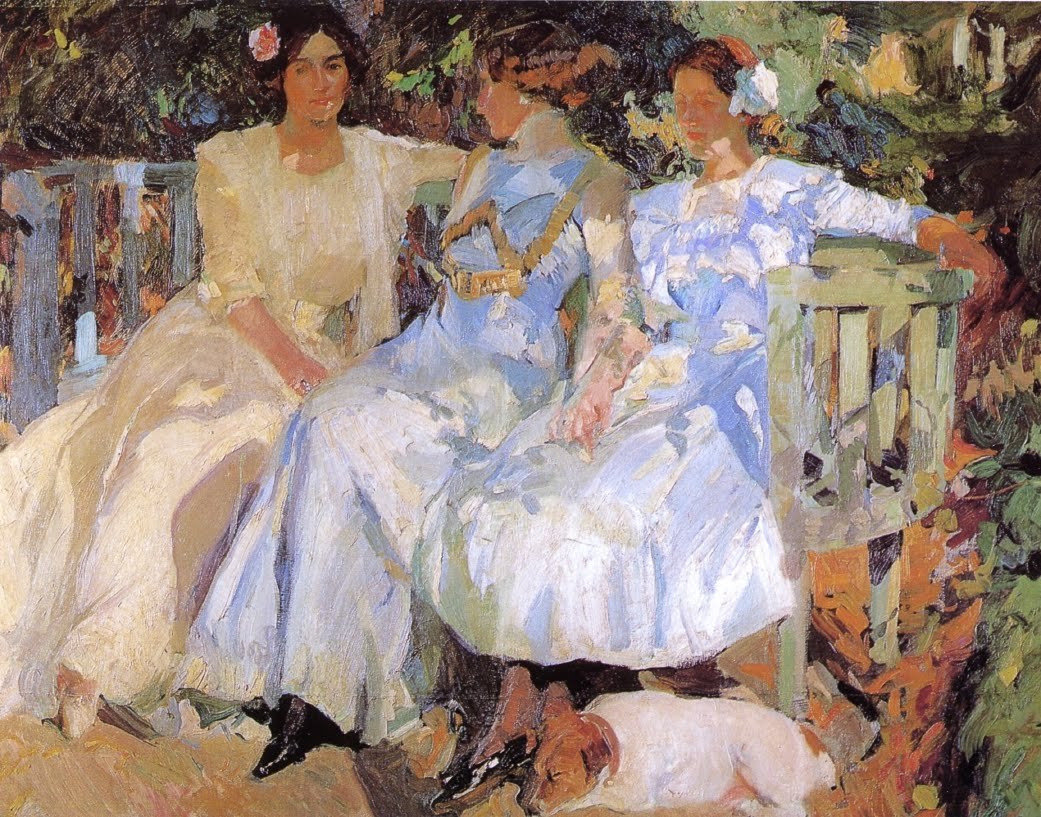 Min kone og døtre i hagen av Joaquín Sorolla
