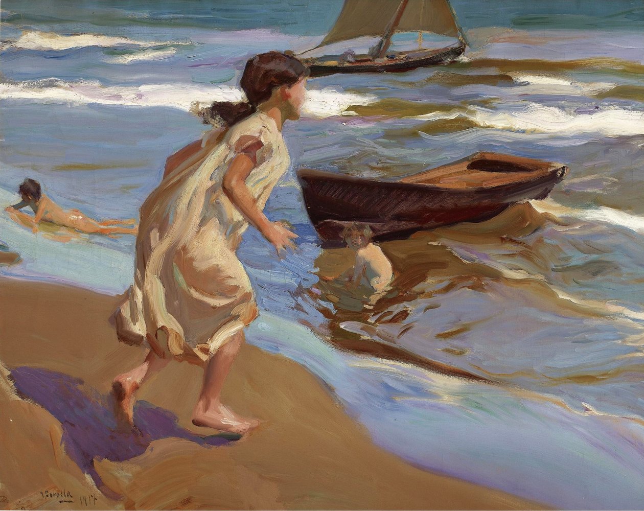 Liten jente kommer inn på badet av Joaquín Sorolla