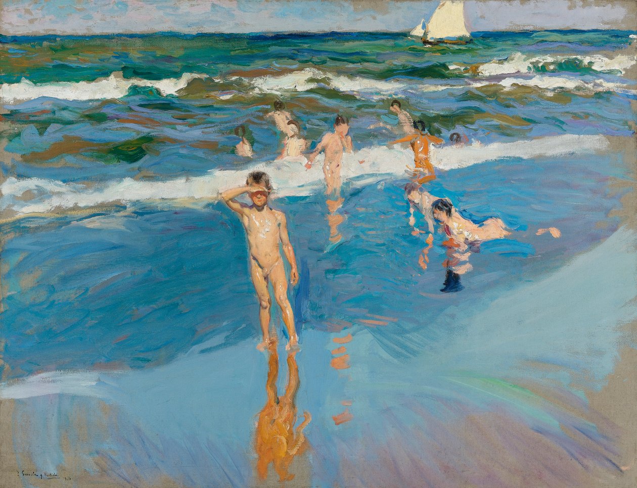 Children in the Sea, Valencia -stranden av Joaquín Sorolla