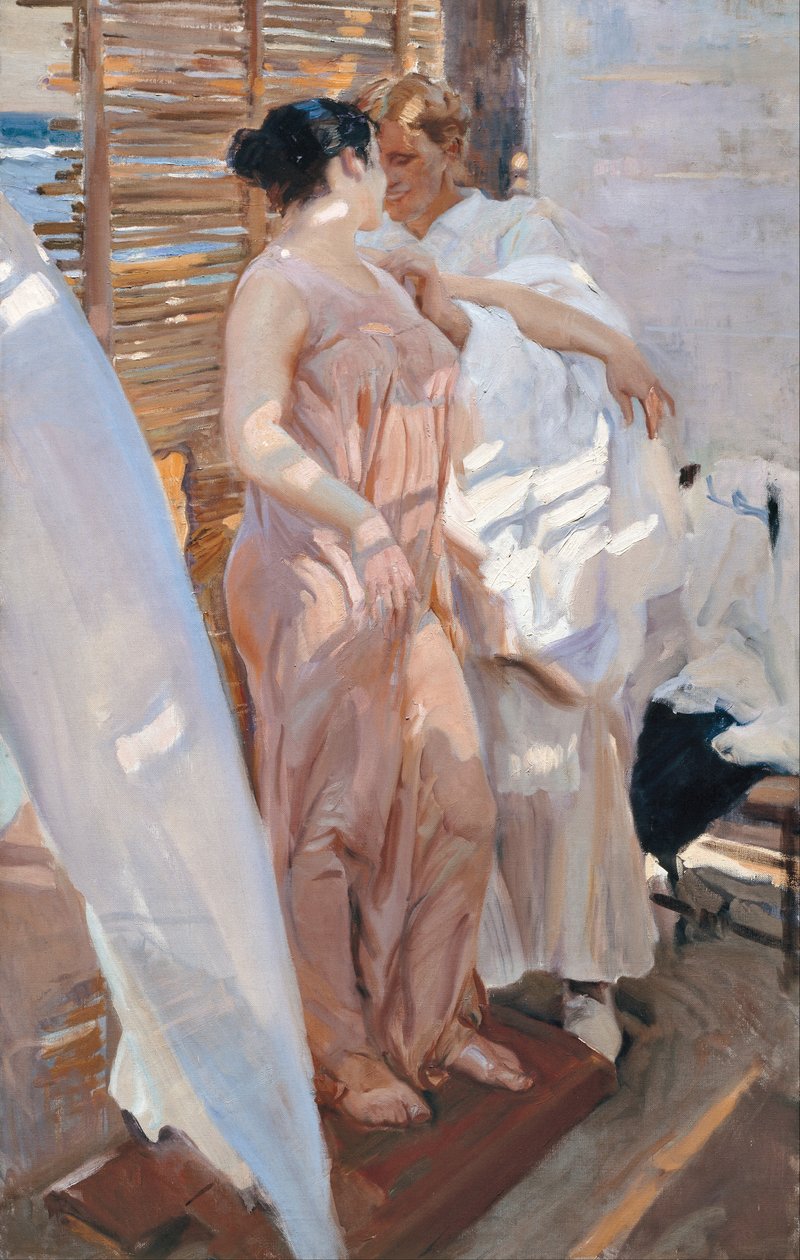 Den rosa kappen. Etter badet av Joaquín Sorolla