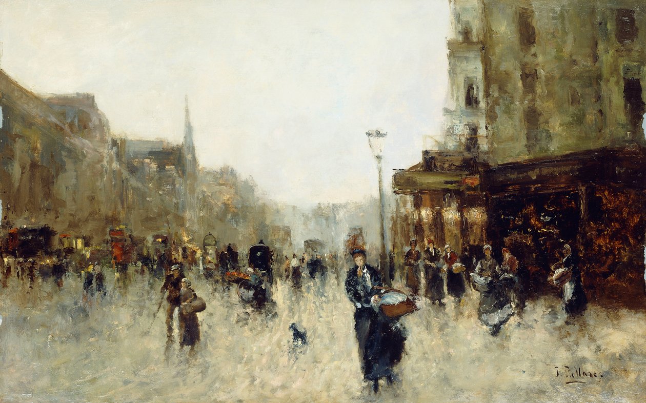 En parisisk gatescene (olje på panel) av Joaquín Pallarés Allustante