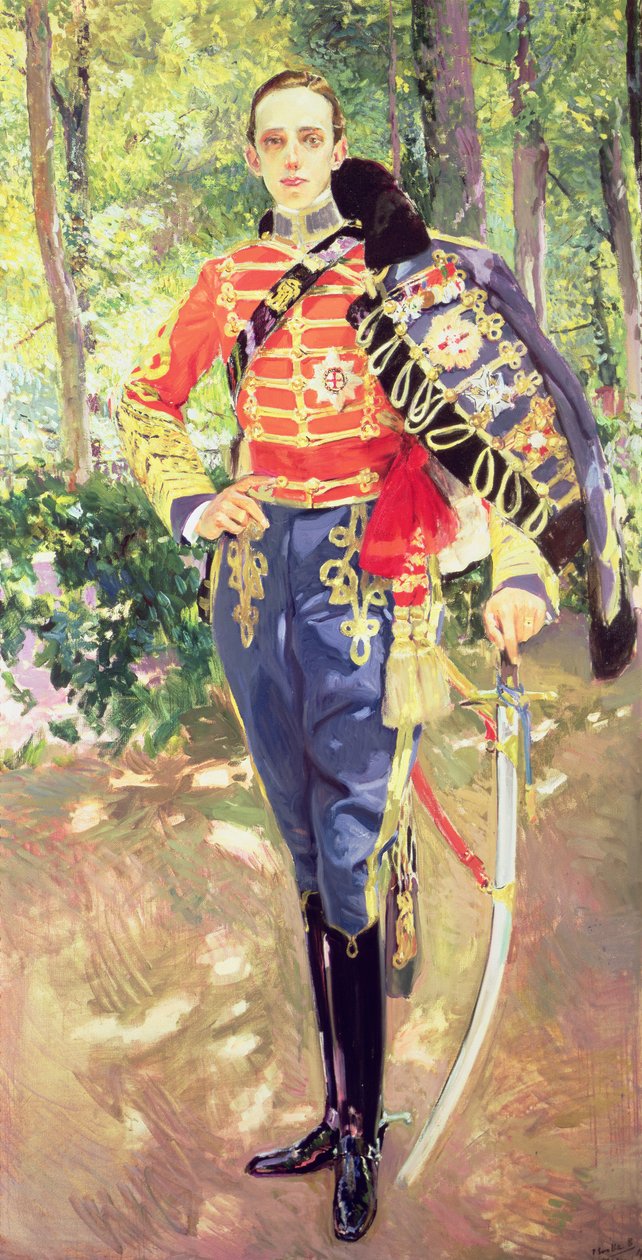 Portrett av kong Alfonso XIII (1886-1941) iført uniformen til husarene av Joaquín Sorolla