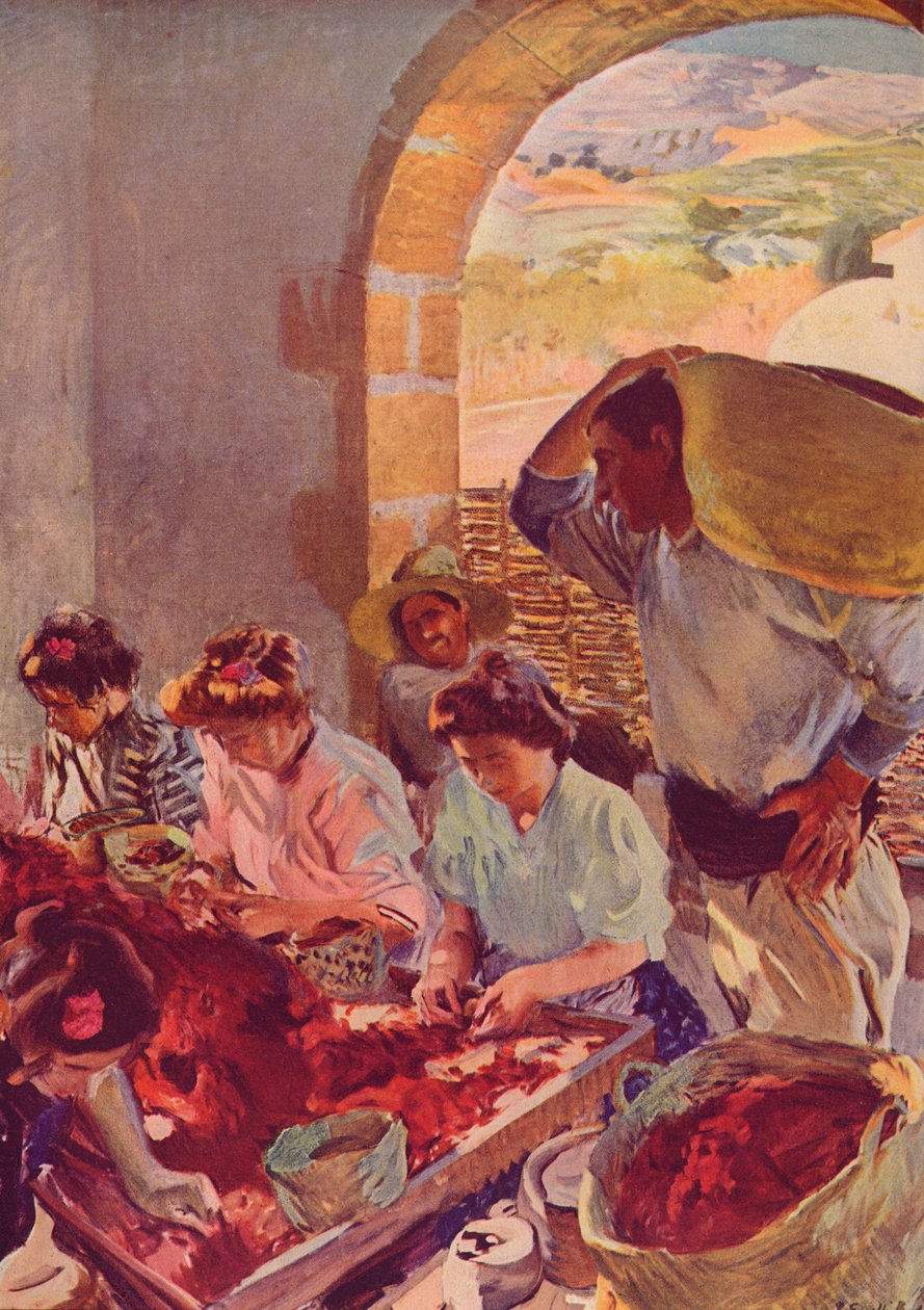 Tilberedning av tørre druer, 1890, c1932 av Joaquín Sorolla