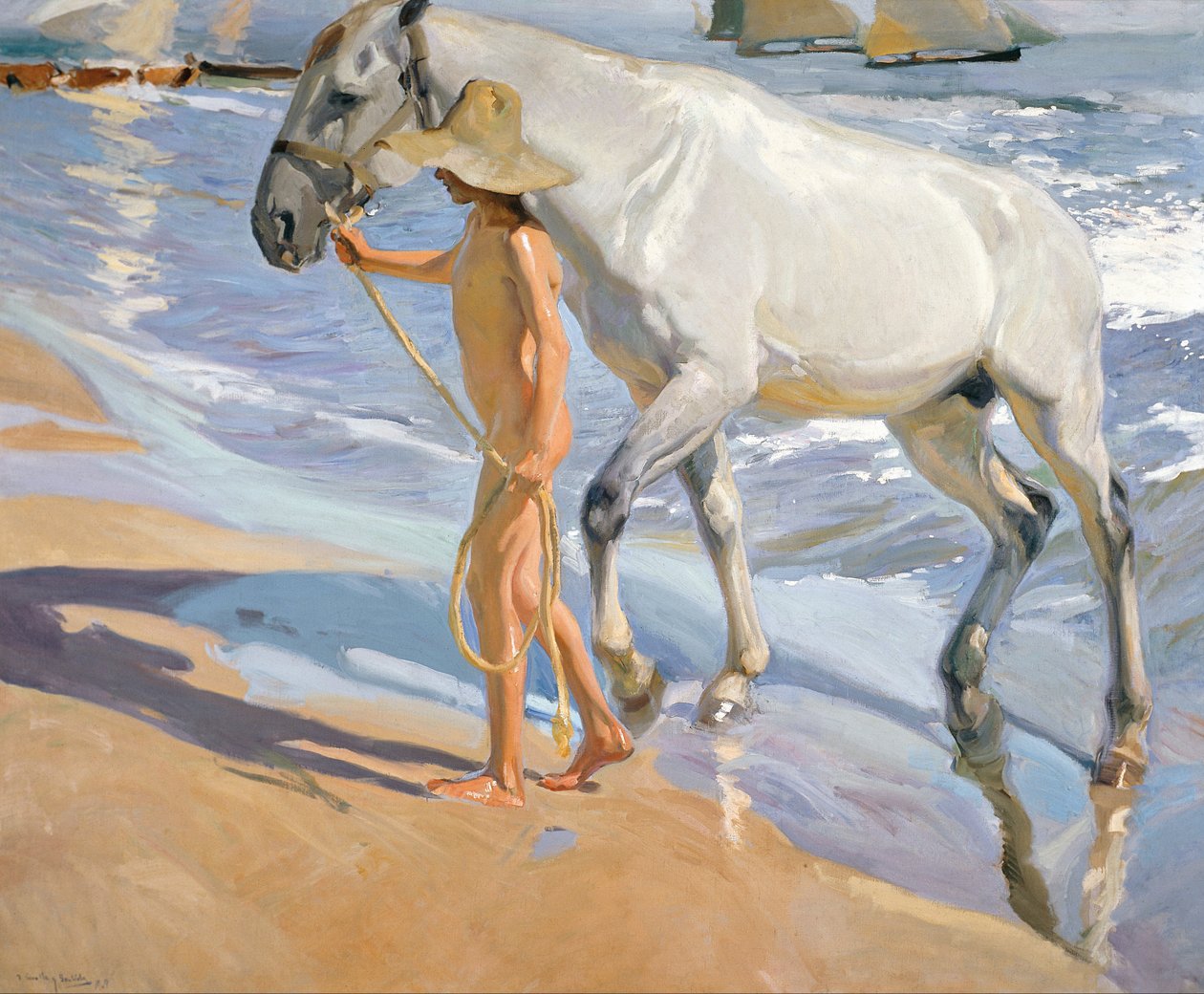 Vasking av hesten, 1909 av Joaquín Sorolla