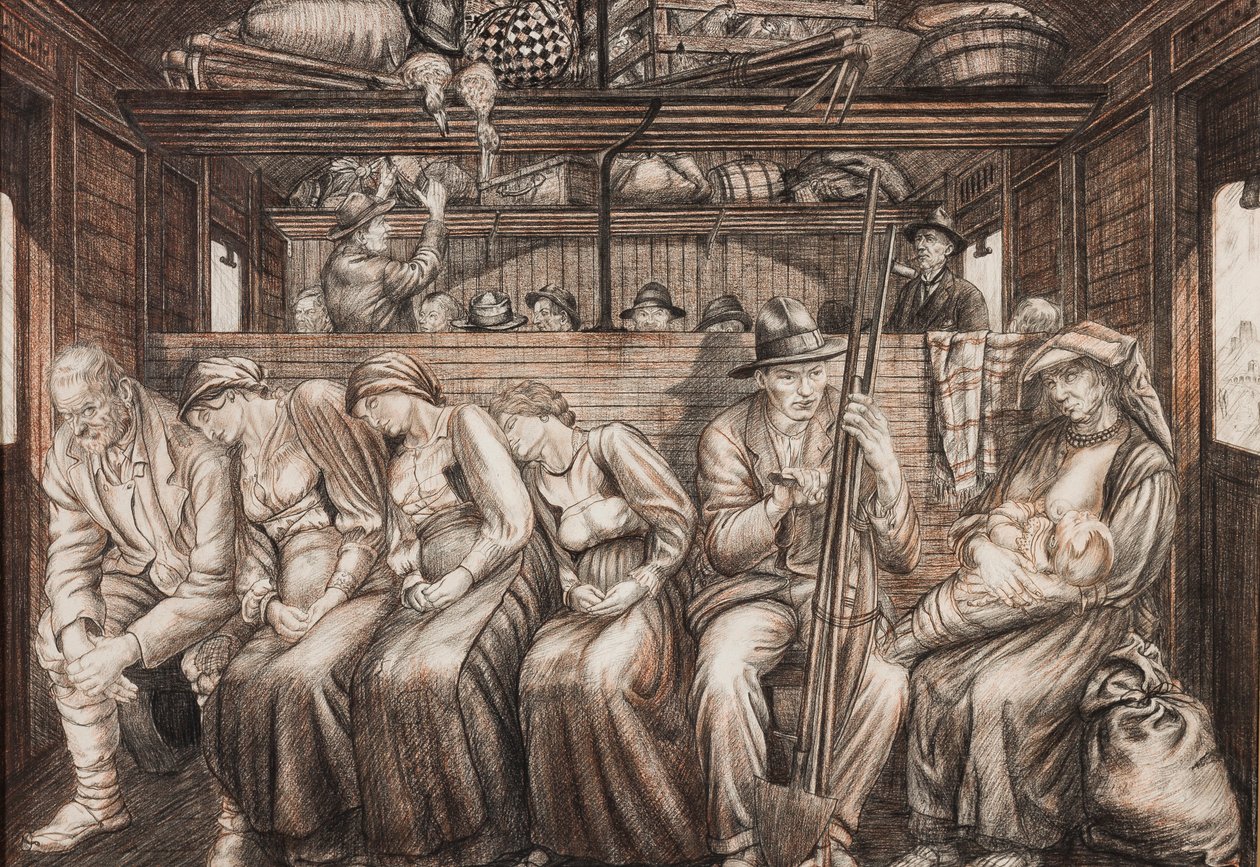 Italian Harvesters Travelling, ca. 1924 (blyant og kritt på papir) av Job Nixon