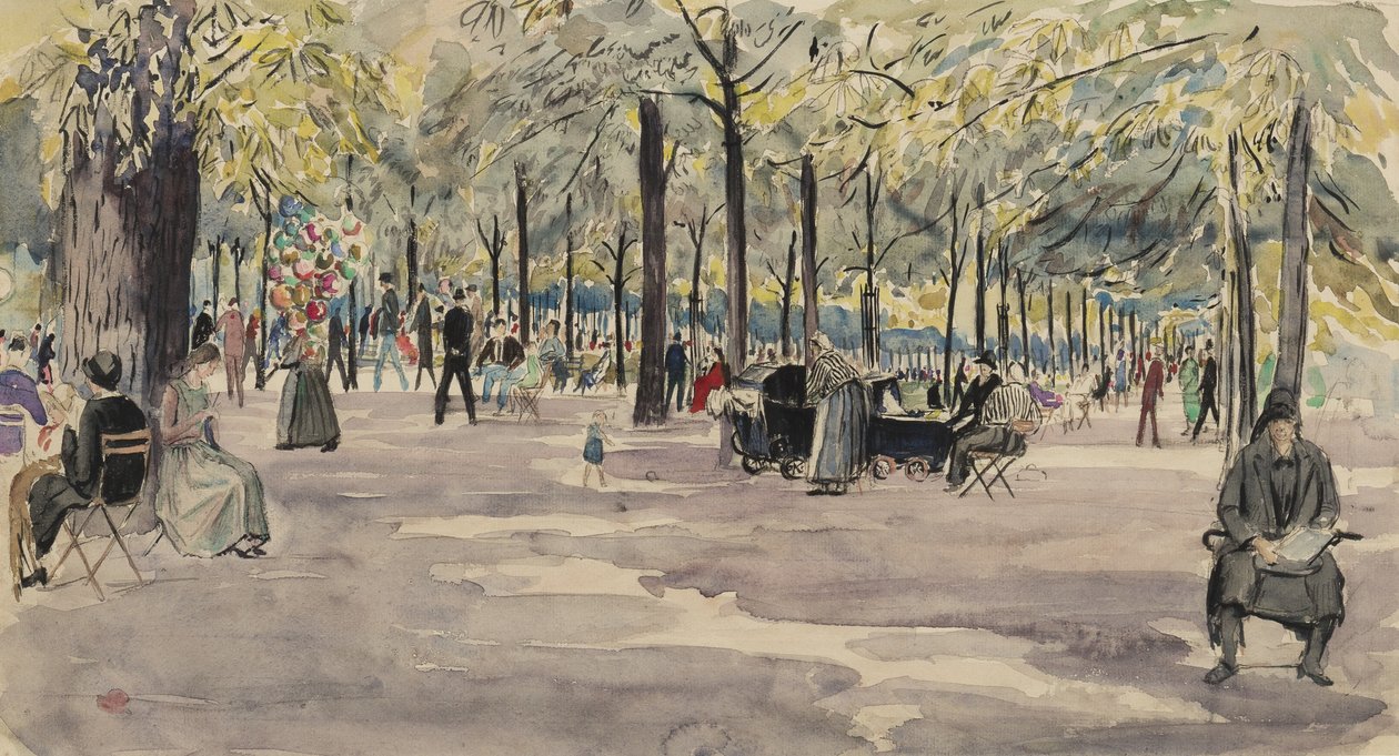 The Tuileries Gardens, Paris, ca. 1925 (blekk og wc på papir) av Job Nixon