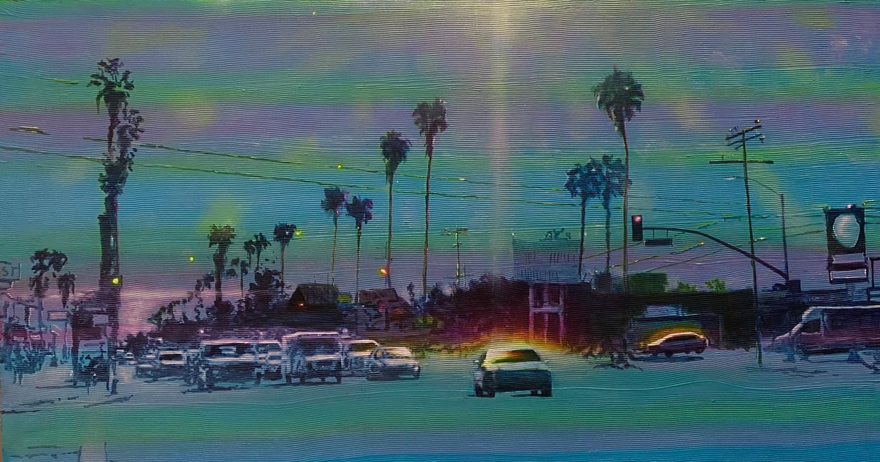 San Fernando Valley 7, ca. 2024 (akryl på panel) av Joby Hickey