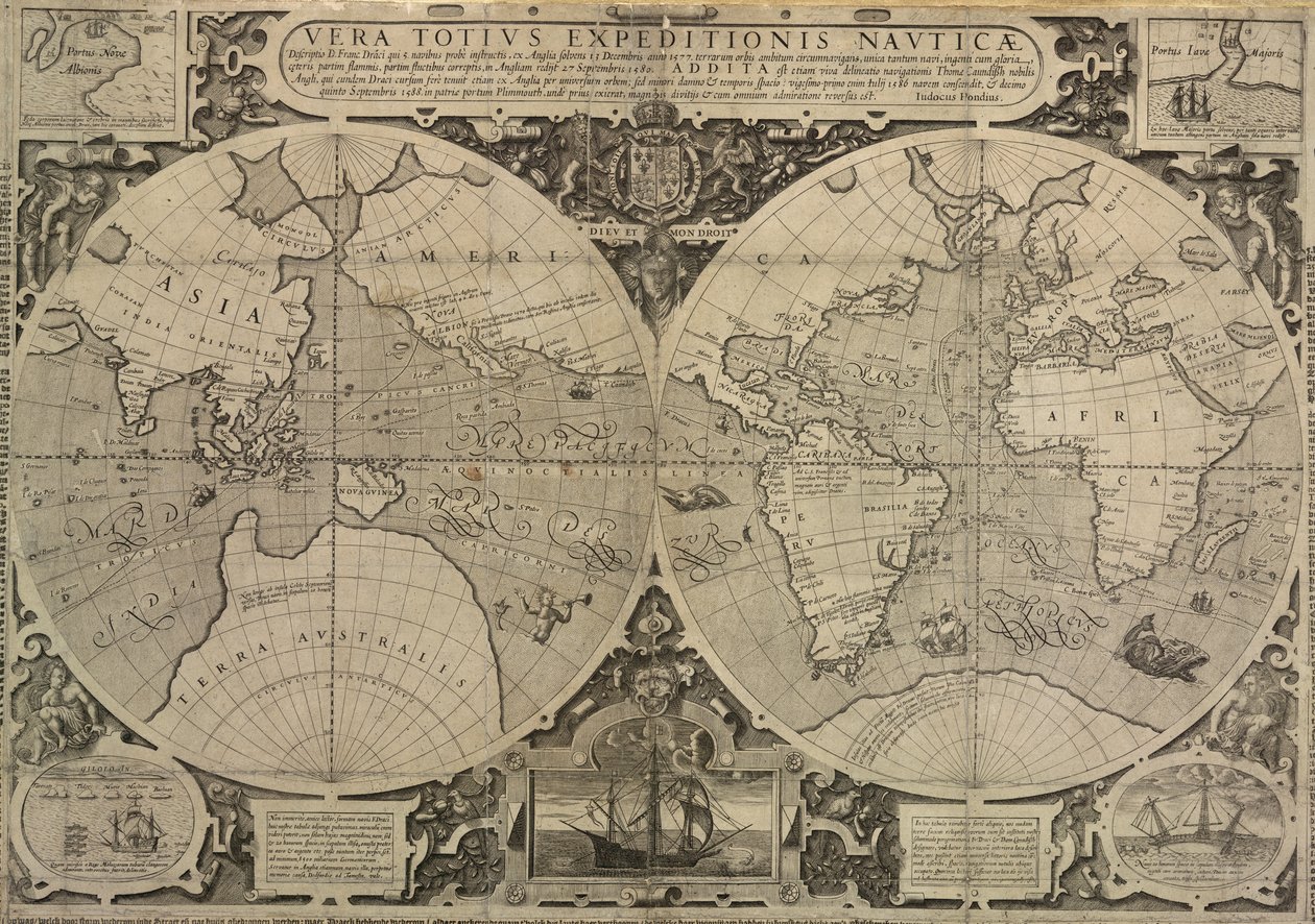 Drakes verdensreise i 1577-80, en sann beretning om hele den nautiske ekspedisjonen av Jodocus Hondius
