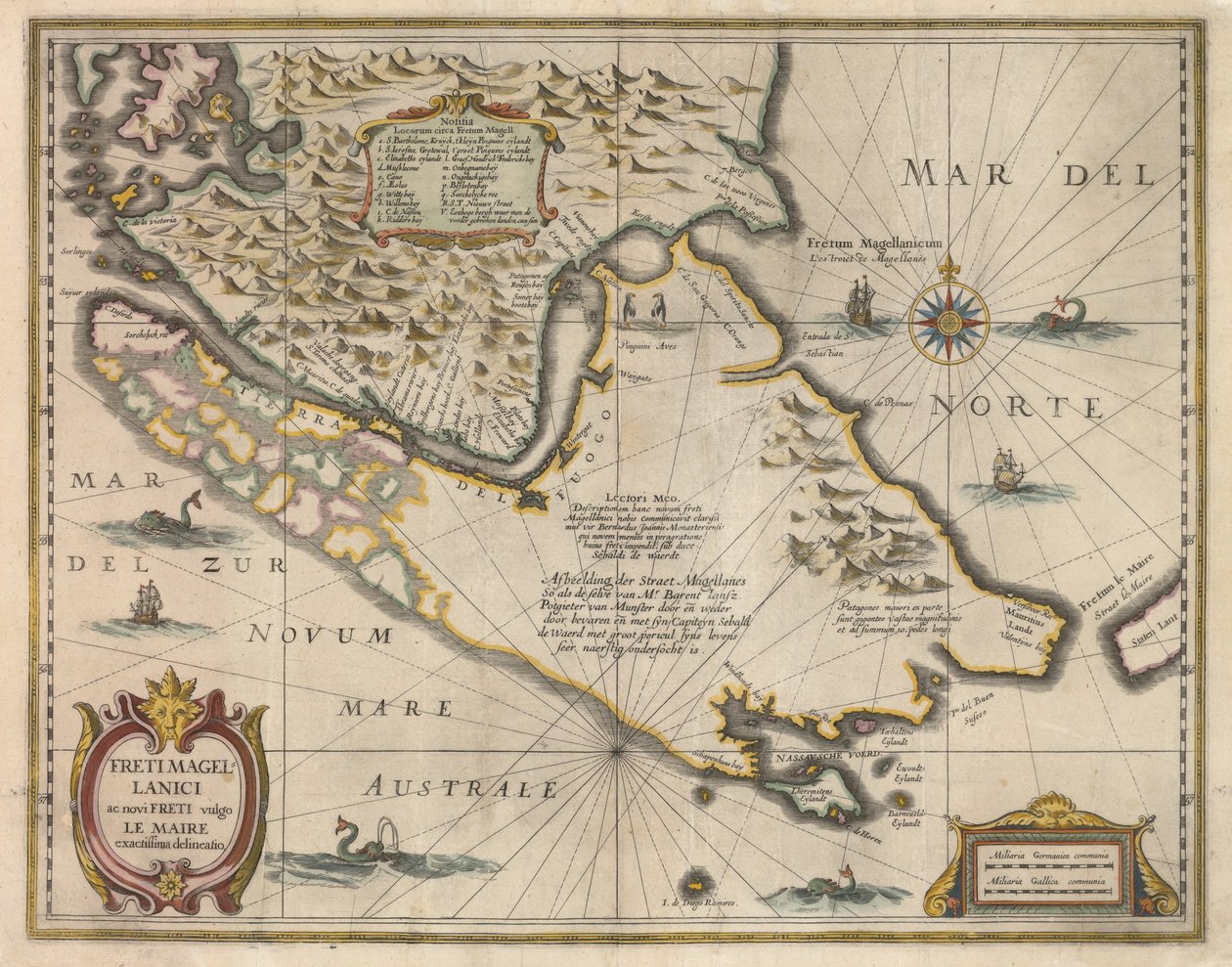 Den mest nøyaktige avgrensningen av Magellanske stredet og det nye stredet, vanligvis kjent som Le Maire, ca. 1630 av Jodocus Hondius