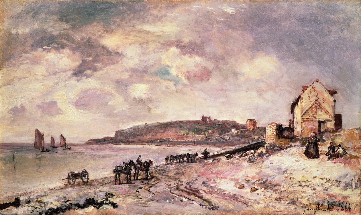 Havlandskap med ponnier på stranden av Johan Barthold Jongkind