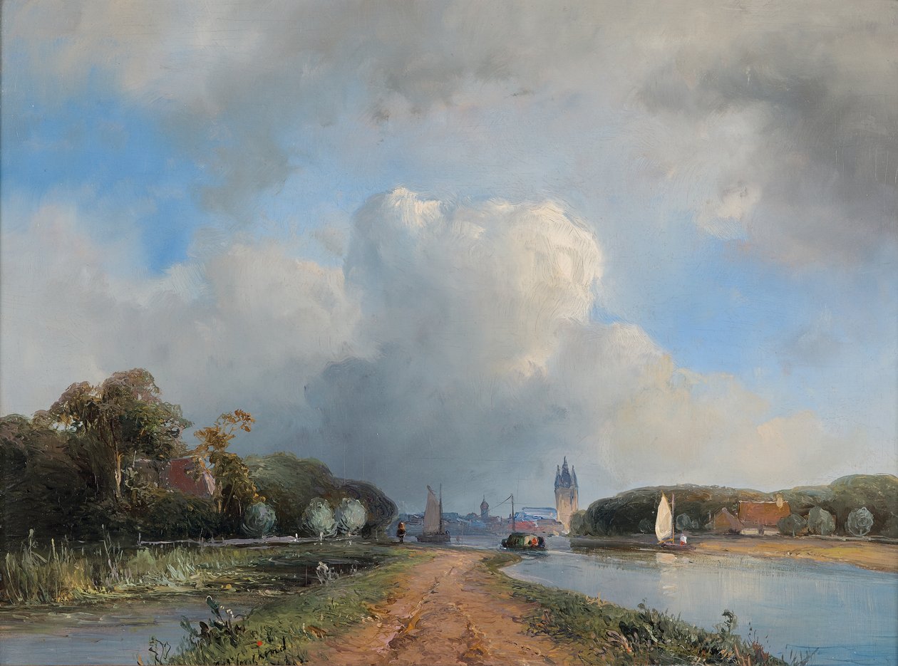 Utsikt over Vliet nær Delft, 1844 av Johan Barthold Jongkind