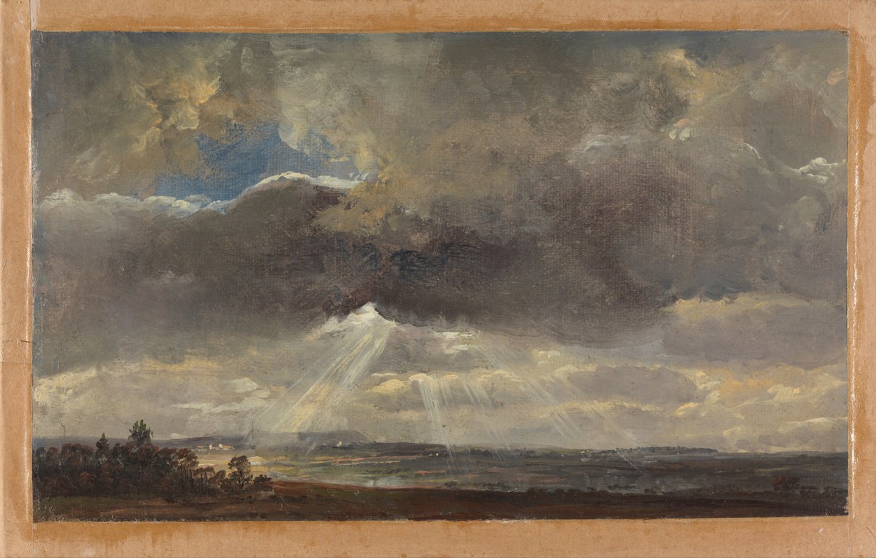Skyer og solstråler over Windberg nær Dresden av Johan Christian Dahl