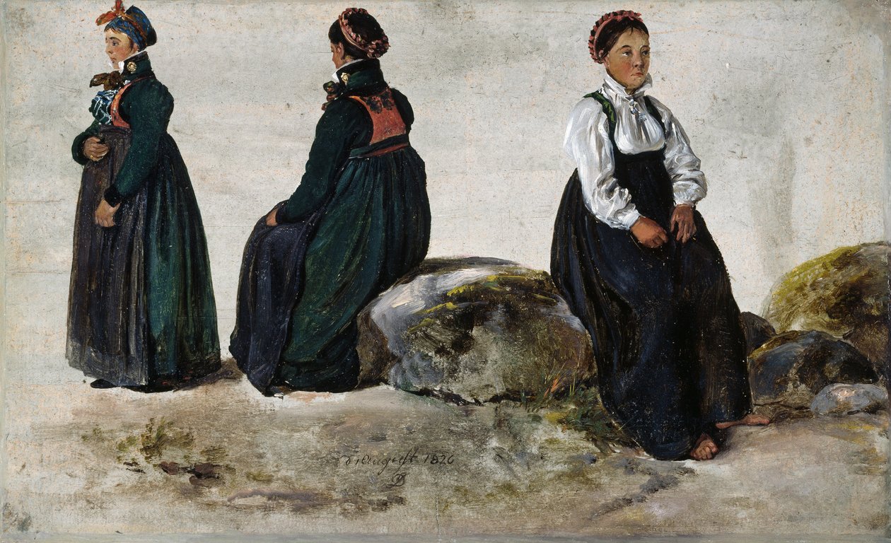Studier av kvinnelige kostymer fra Luster in Sign av Johan Christian Dahl