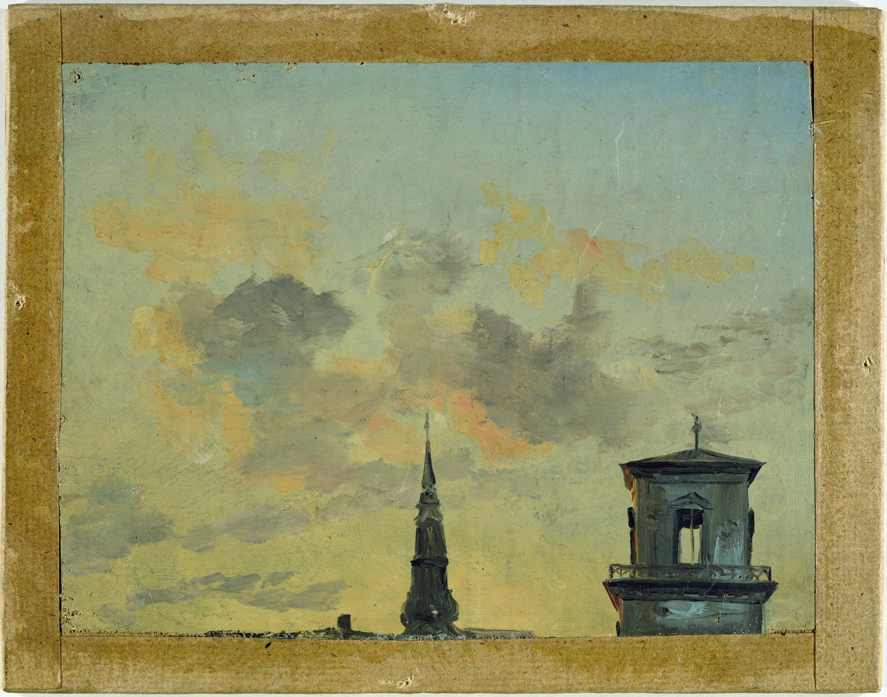 To tårn i København mot kveldshimmelen av Johan Christian Dahl