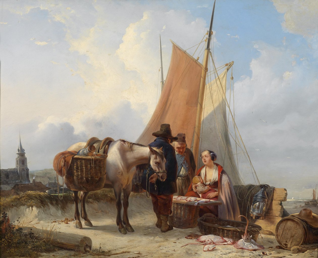 Fiskere på stranden ved Scheveningen av Johan Janssens
