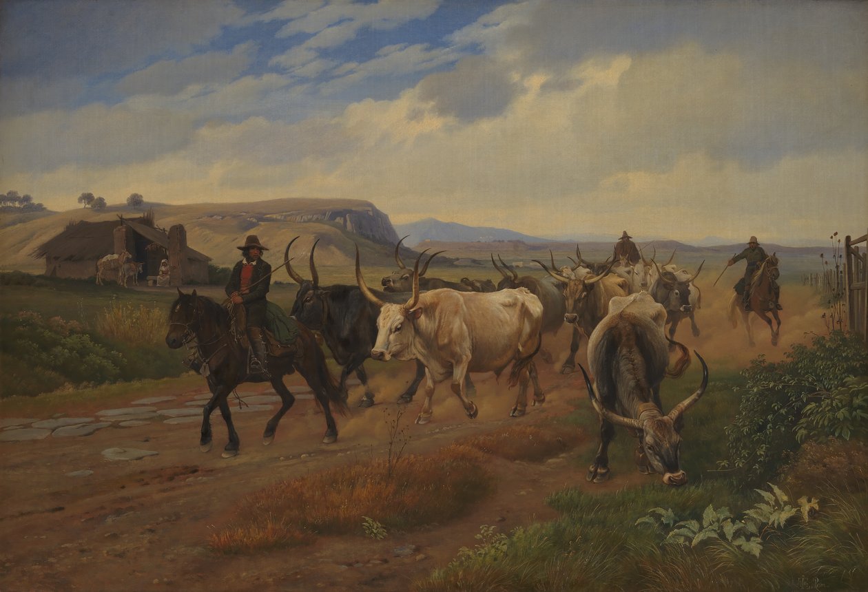 En oksekjøring i den romerske Campagna av Johan Thomas Lundbye