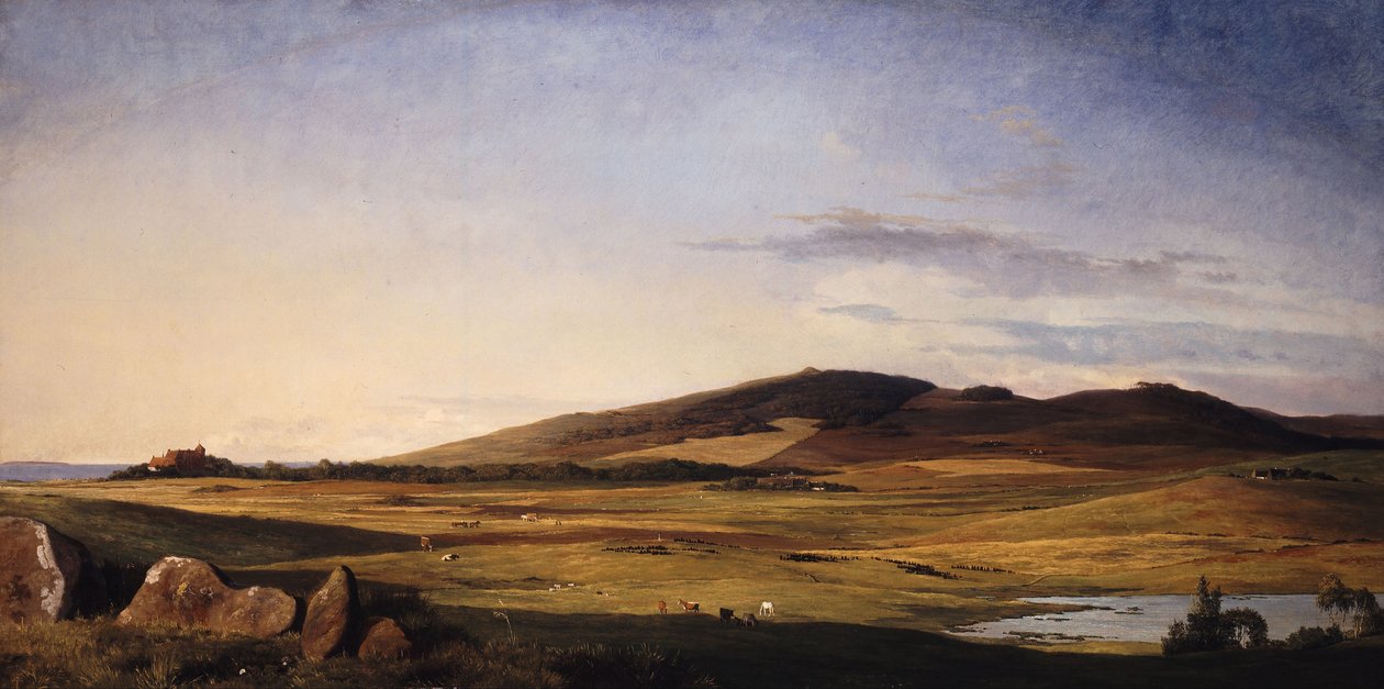 Sjællands landskap. Utsikt fra Bjerresø Mark mot Vejrhøj og Dragsholm Herregård av Johan Thomas Lundbye