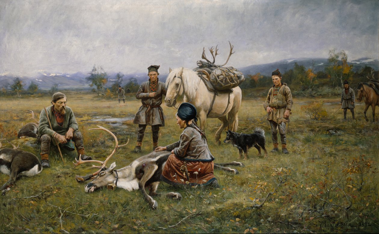 Samer samler skutte reinsdyr, 1892 av Johan Tiren