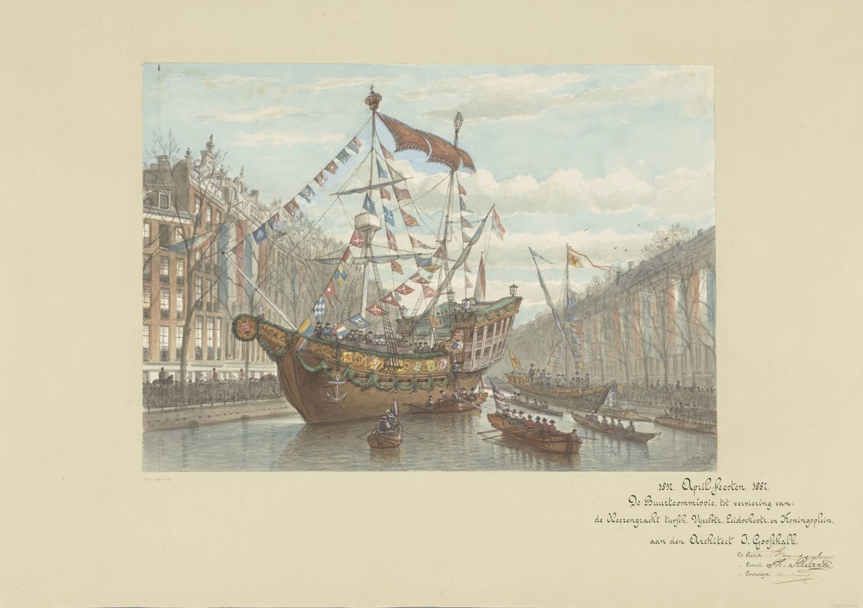 Dekorasjoner på Herengracht i anledning aprilfestlighetene 1887 av Johan Adolph Rust