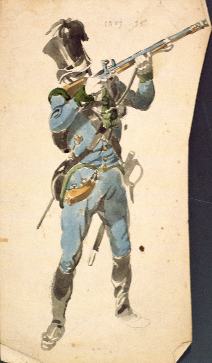 A Rifleman of the Austrian Jaegers, Prestige Corp of a National Elite, 1835 (akvarell) av Johan Baptiste Heinefetter