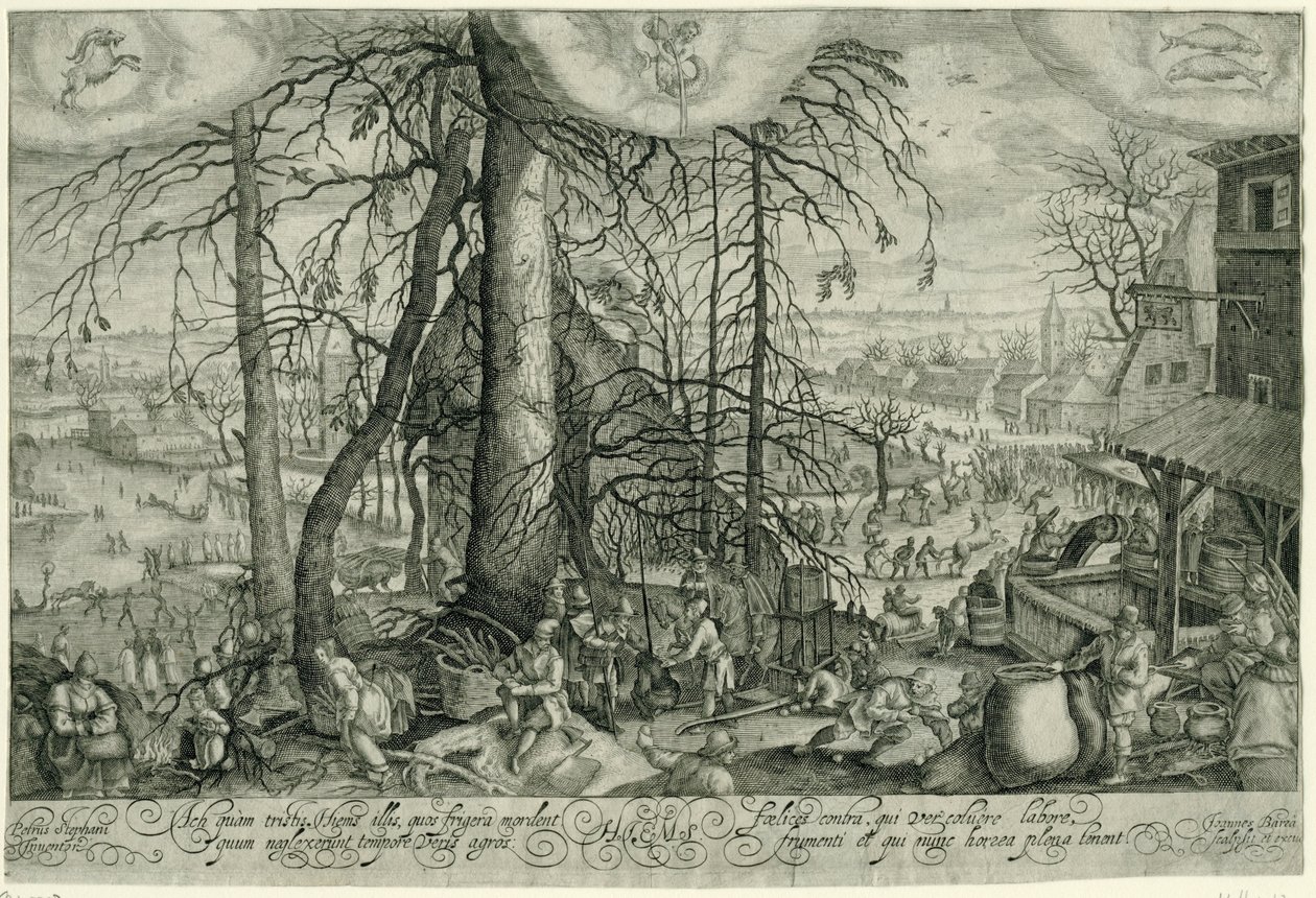 Vinterlandskap med vinteraktiviteter Hiems (tittel på objekt) Four Seasons (serietittel) av Johan Barra