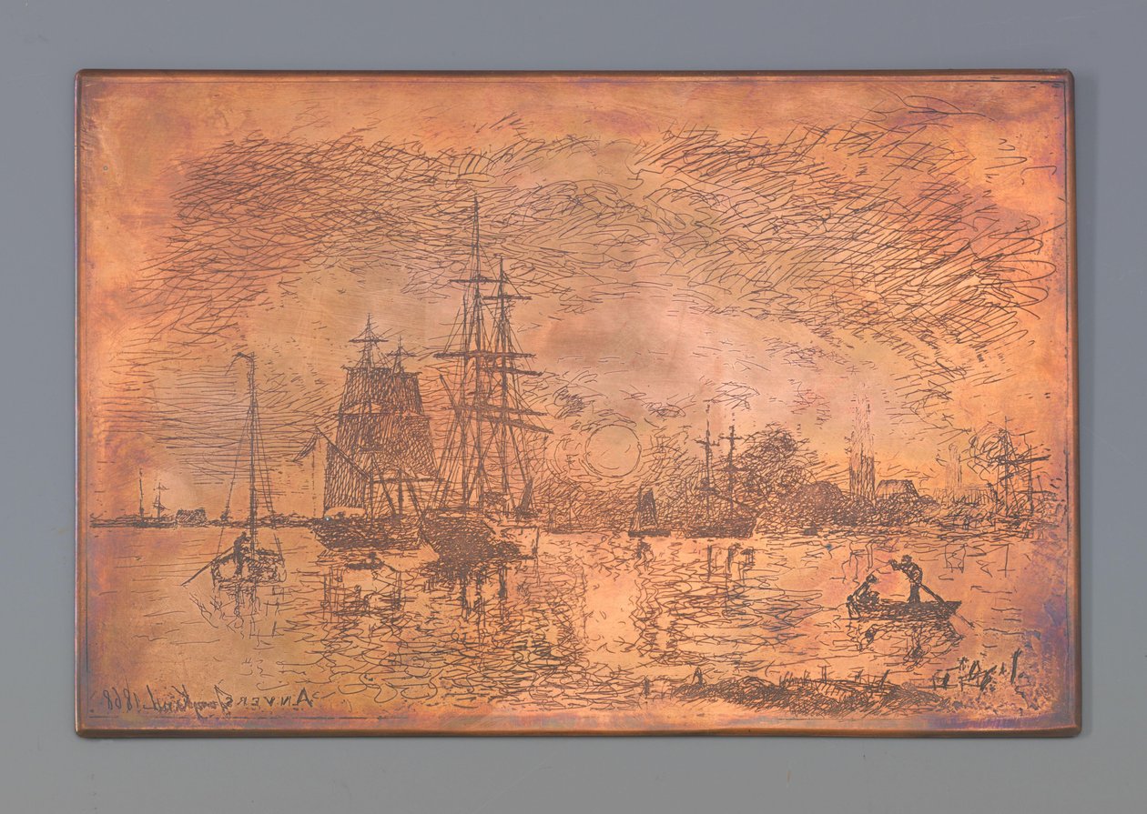 Havnen i Antwerpen av Johan Barthold Jongkind (signed by artist)