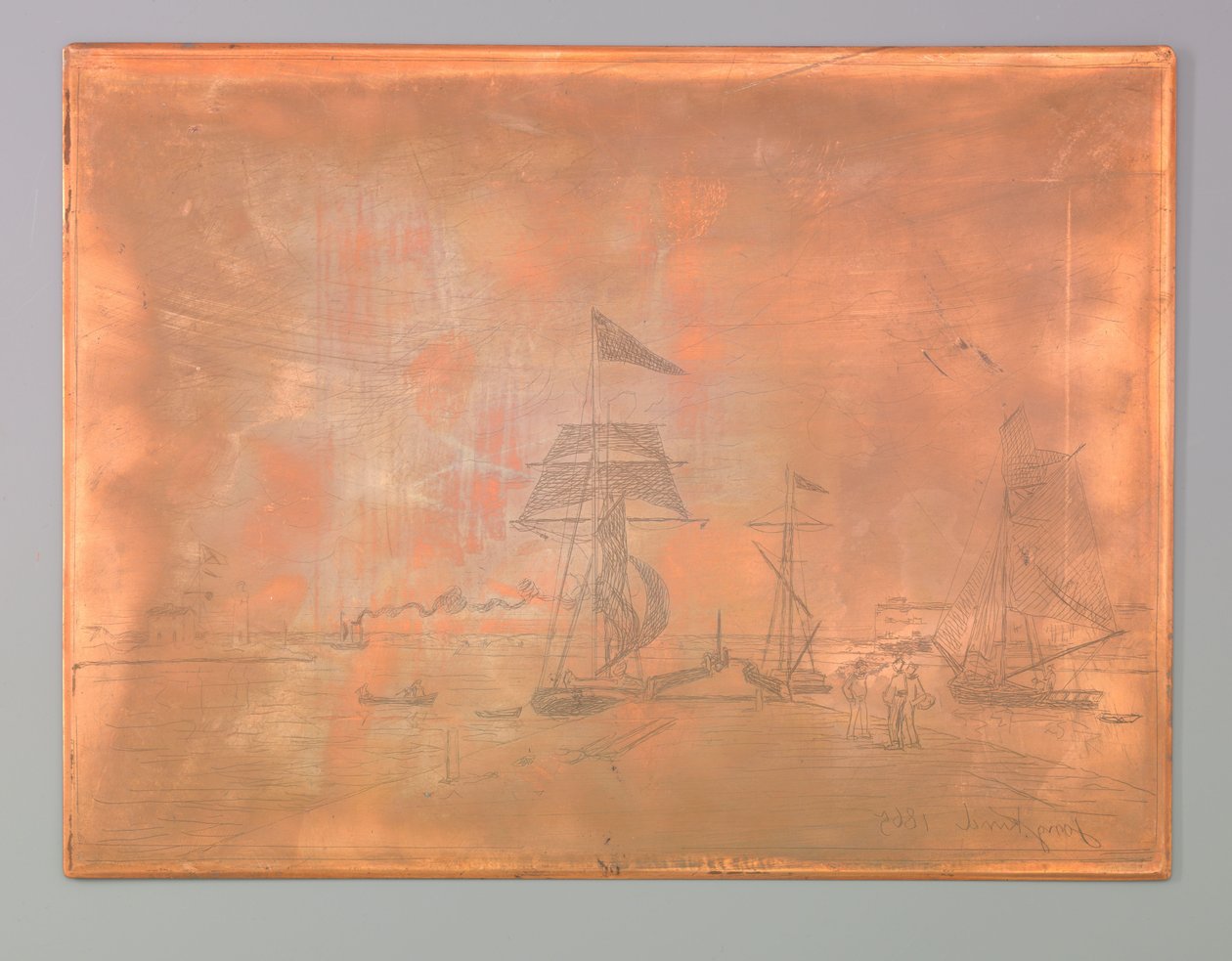 Steiger i de haven van Honfleur av Johan Barthold Jongkind (signed by artist)
