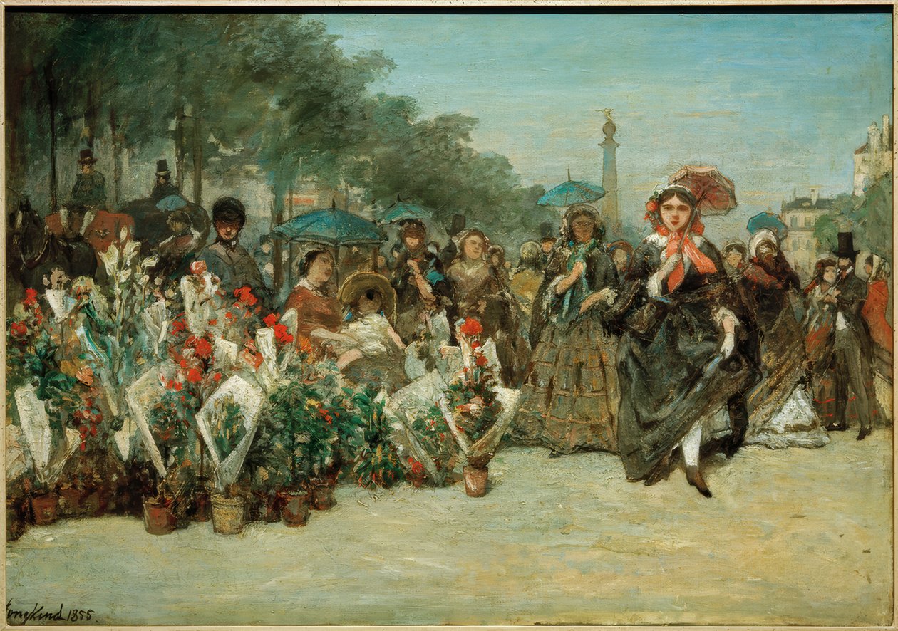 Blomstermarked på Richard-Lenoir Boulevard av Johan Barthold Jongkind