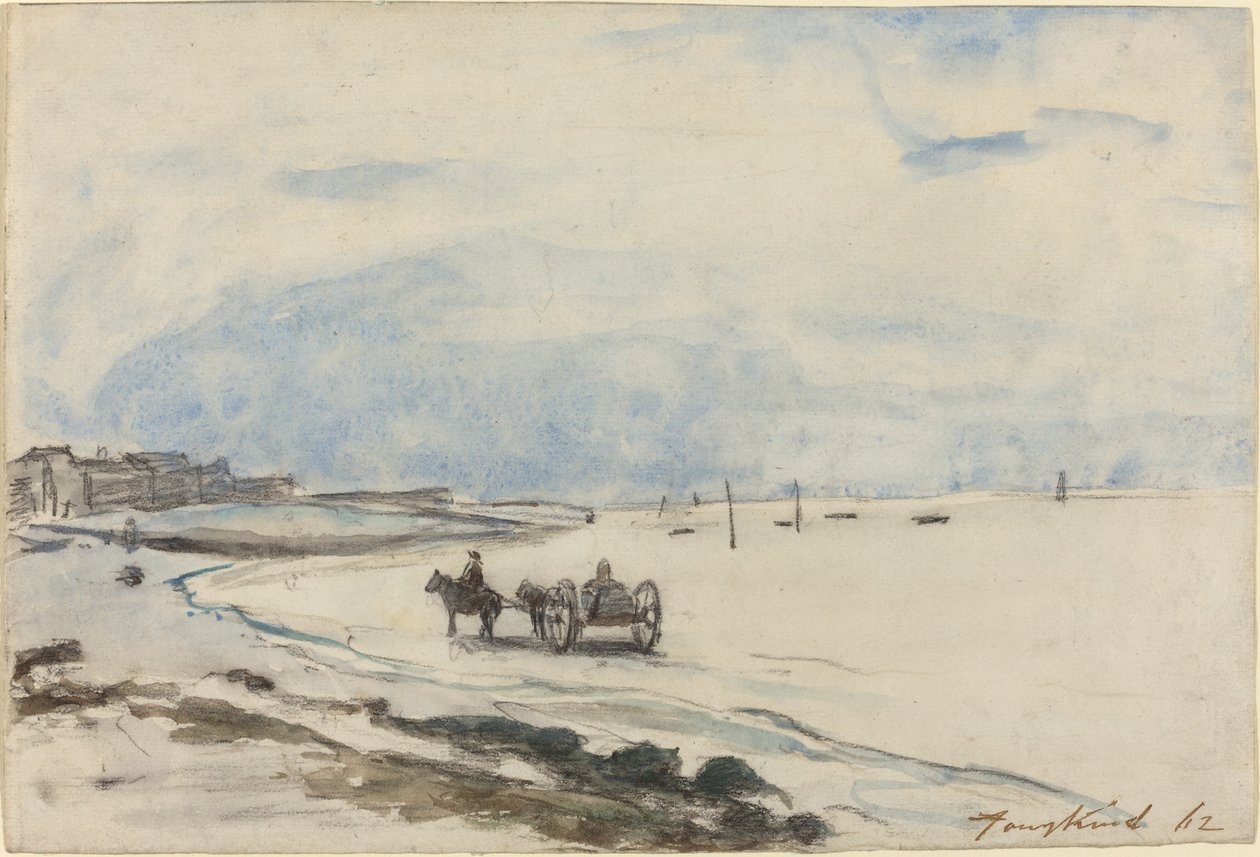 Cart on the Beach at Etretat, 1862. av Johan Barthold Jongkind