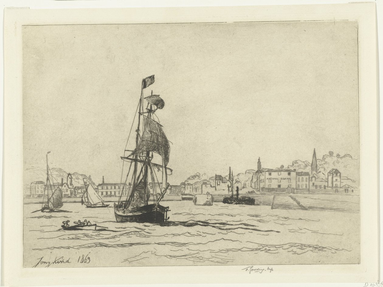 De haven van Honfleur av Johan Barthold Jongkind