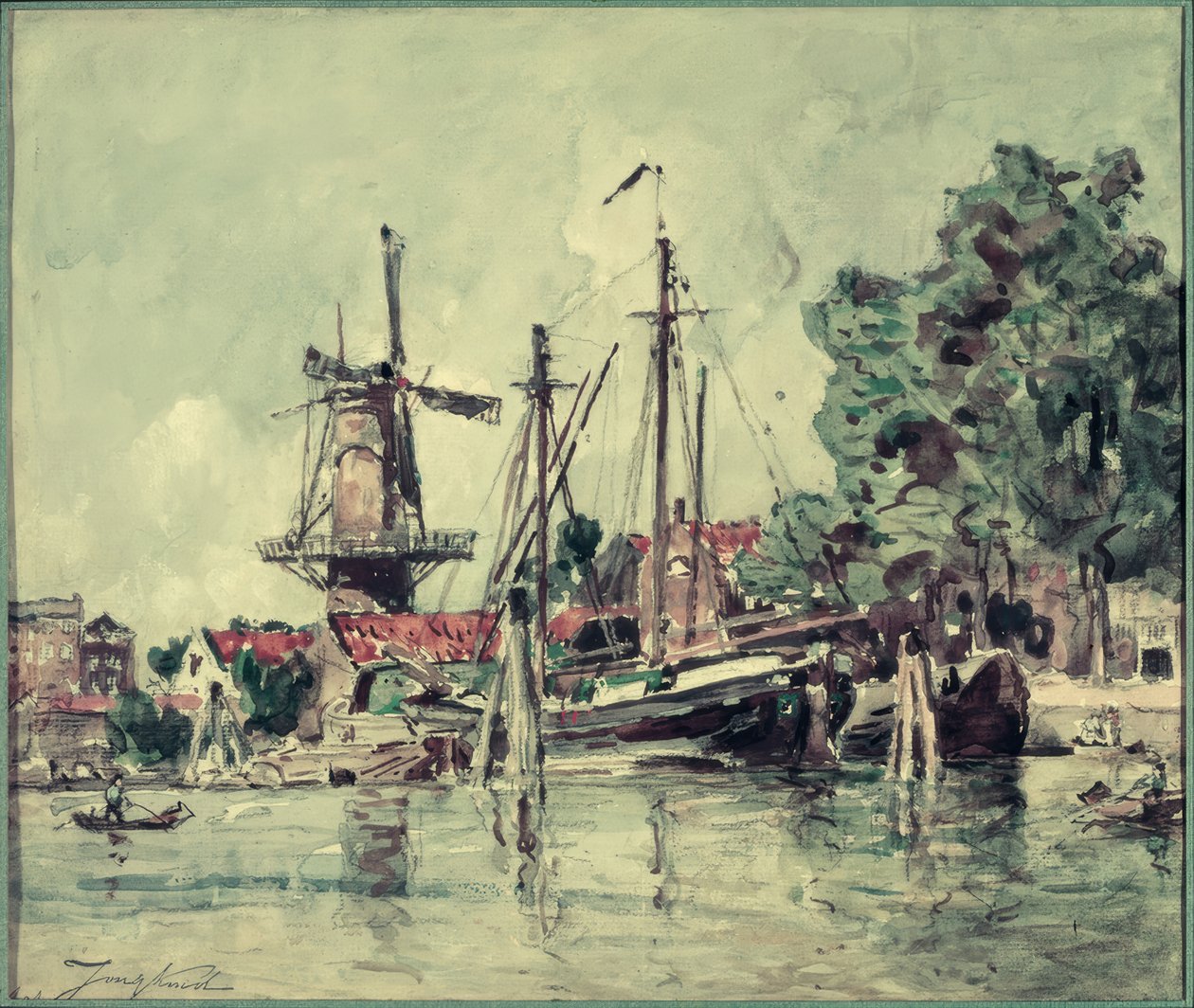 I Holland, båtene nær møllen av Johan Barthold Jongkind