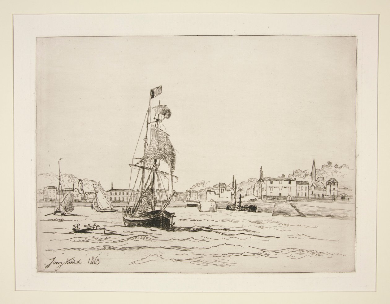 Inngang til havnen i Honfleur av Johan Barthold Jongkind