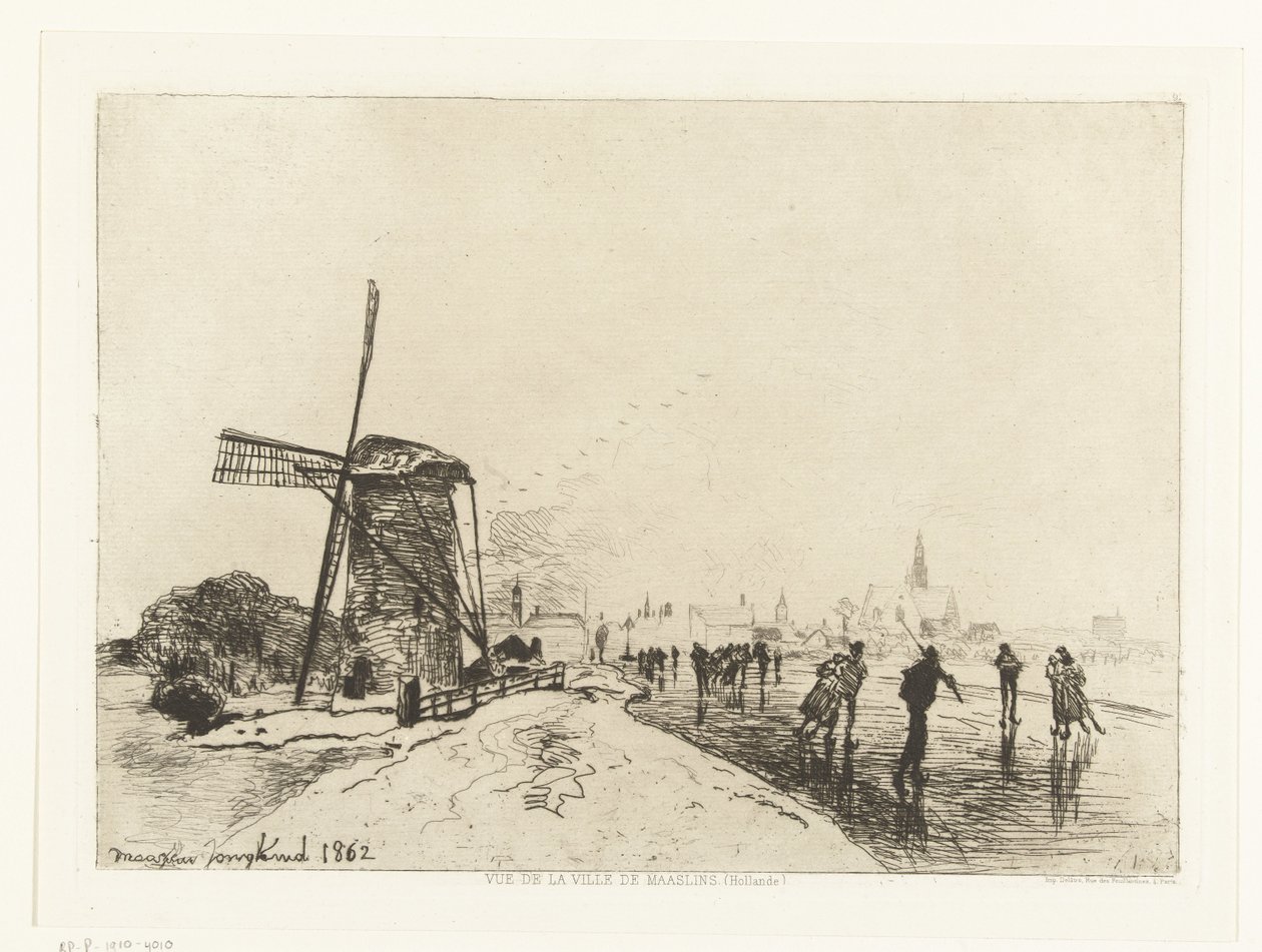 Utsikt over Maassluis Vue de la ville de Maaslins (Hollande) (serietittel) av Johan Barthold Jongkind