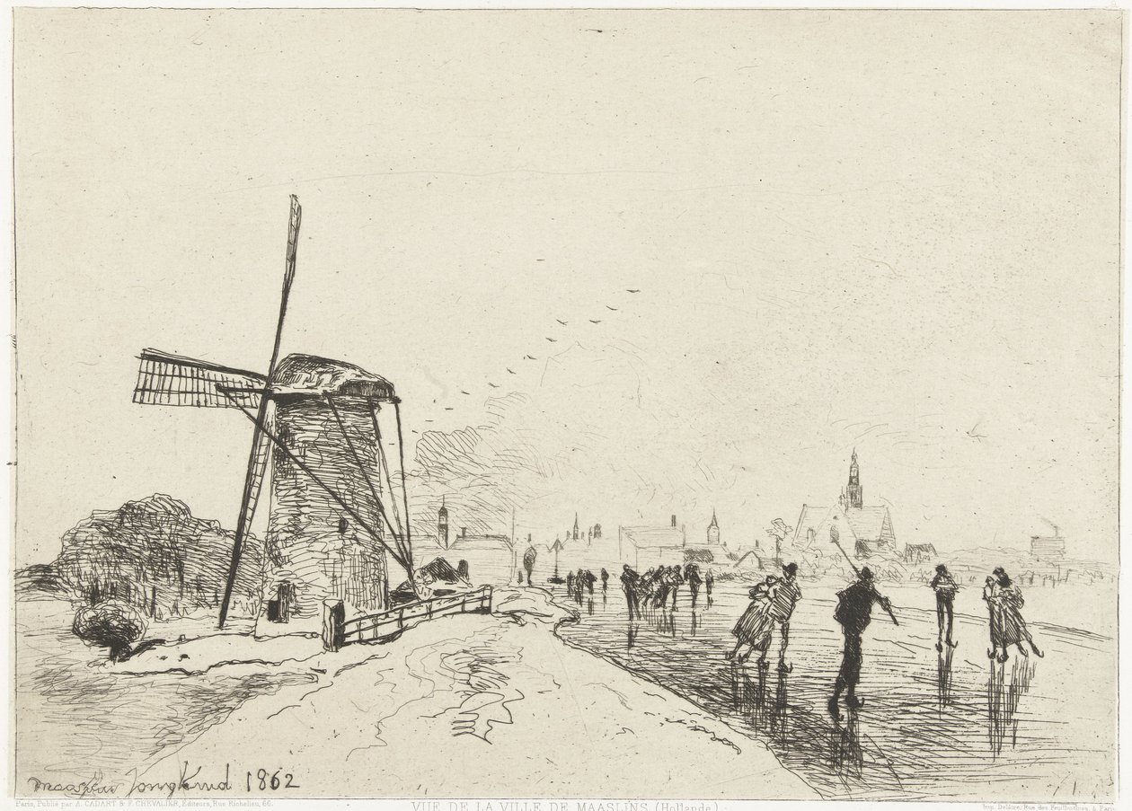 Utsikt over Maassluis Vue de la ville de Maaslins (Hollande) (tittel på objekt) av Johan Barthold Jongkind