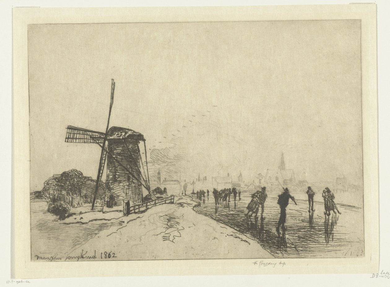 Utsikt over Maassluis Vue de la ville de Maaslins (Hollande) (tittel på objekt) av Johan Barthold Jongkind
