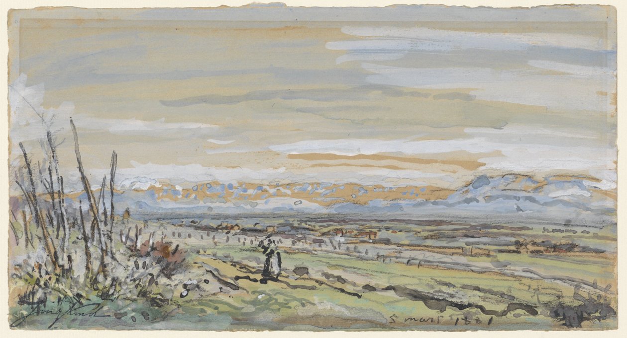 Utsikt over et flatt landskap av Johan Barthold Jongkind