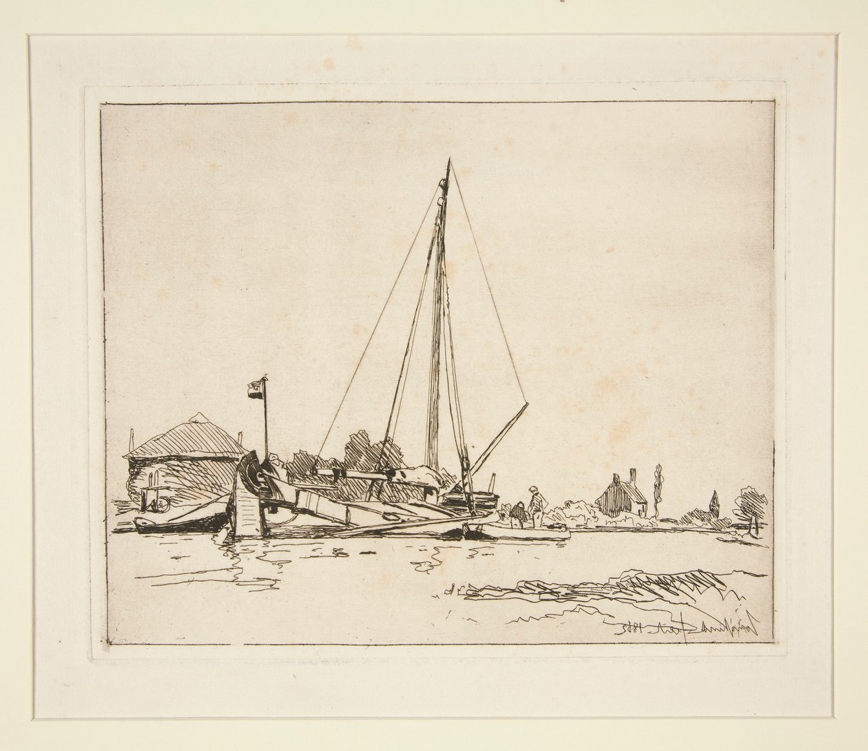 La Barque amarr?e (Den fortøyde båten) av Johan Barthold Jongkind