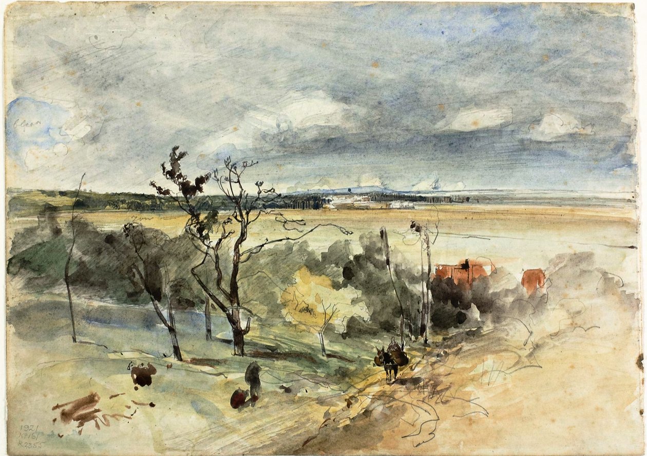 Landskap med mann på et esel (recto) To kvinner på en kafé (verso) av Johan Barthold Jongkind