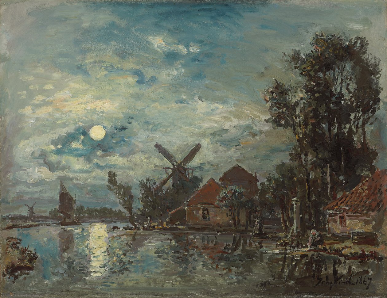 Måneskinn på elvemunningen, Holland; Måneeffekt over elvemunningen, Holland, 1867 av Johan Barthold Jongkind