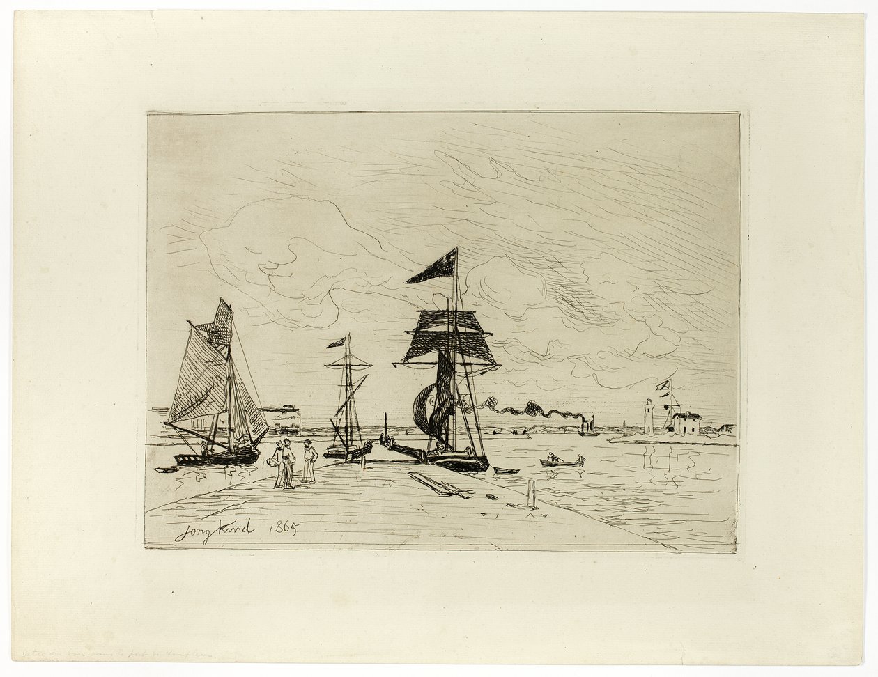 Pier ved havnen i Honfleur av Johan Barthold Jongkind