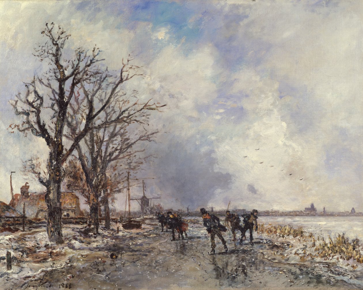 Skatere på elven Schie, nær Rotterdam, 1866 av Johan Barthold Jongkind