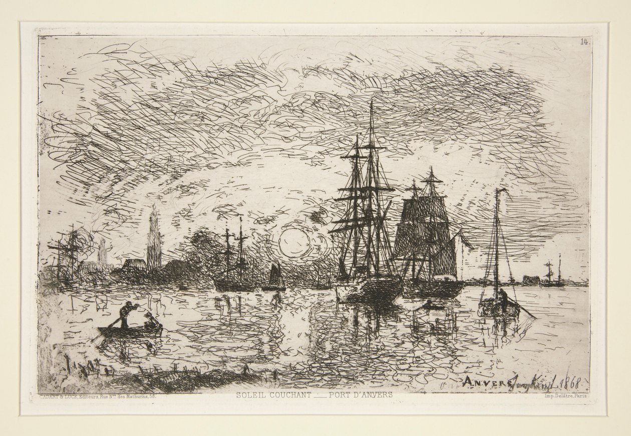 Solnedgang - Port d av Johan Barthold Jongkind