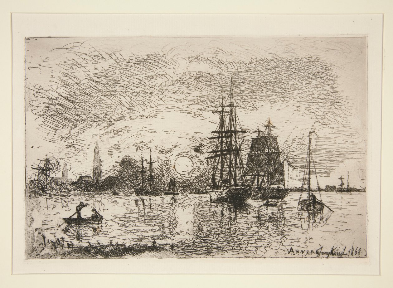 Solnedgang - Port d av Johan Barthold Jongkind