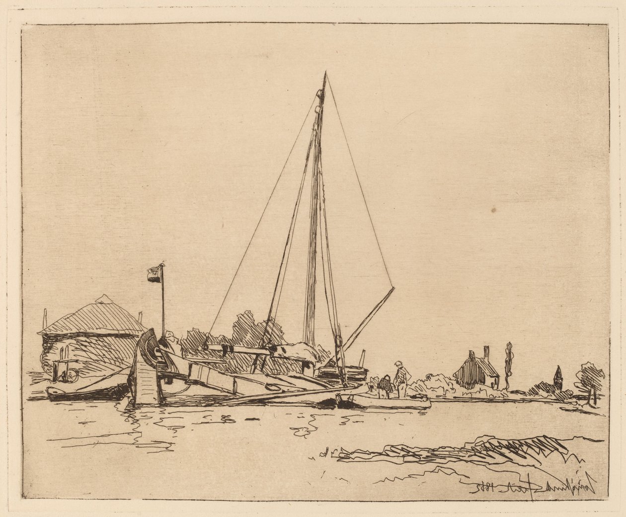 Den fortøyde båten (La Barque amarree) av Johan Barthold Jongkind