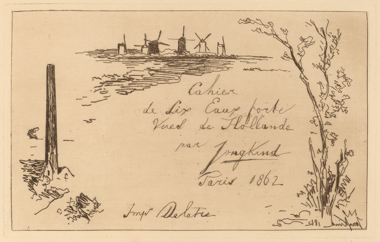 Tittelside (tittelen på notatboken med seks etsninger) av Johan Barthold Jongkind